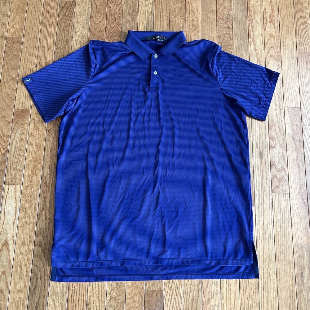 Ralph Lauren RLX Polo Shirt Mens Size XL‎ Purple Black Stripe Performance Golf